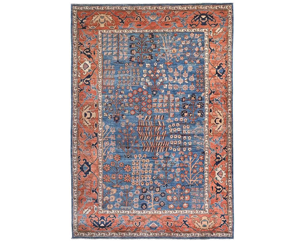 Alfombra afgana Aryana de lana teñida con vegetales, anudada a mano, color óxido azul, de 6 x 9 pulgadas