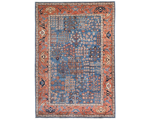 6x9 Blue Rust Aryana Afghan Hand Knotted Veg Dye Wool Area Rug