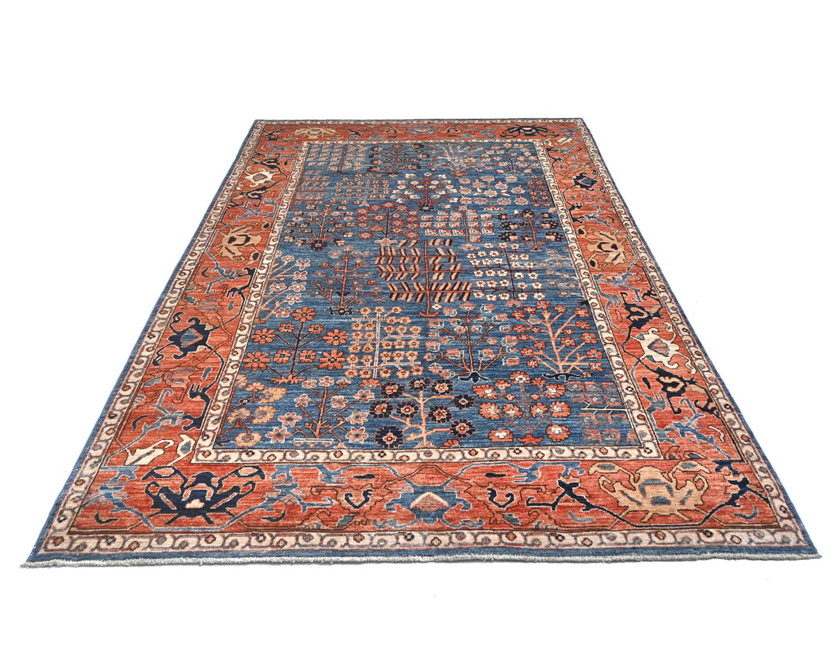Alfombra afgana Aryana de lana teñida con vegetales, anudada a mano, color óxido azul, de 6 x 9 pulgadas