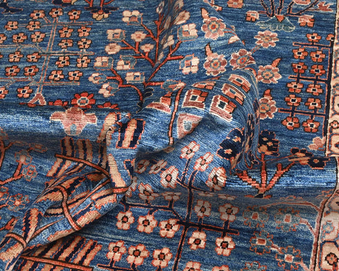 6x9 Blue Rust Aryana Afghan Hand Knotted Veg Dye Wool Area Rug