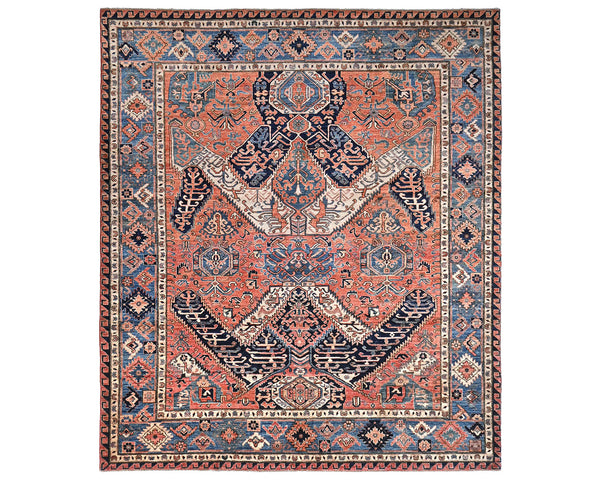8x10 Rust Blue Aryana Afghan Hand Knotted Veg Dye Wool Area Rug