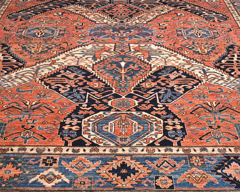 8x10 Rust Blue Aryana Afghan Hand Knotted Veg Dye Wool Area Rug