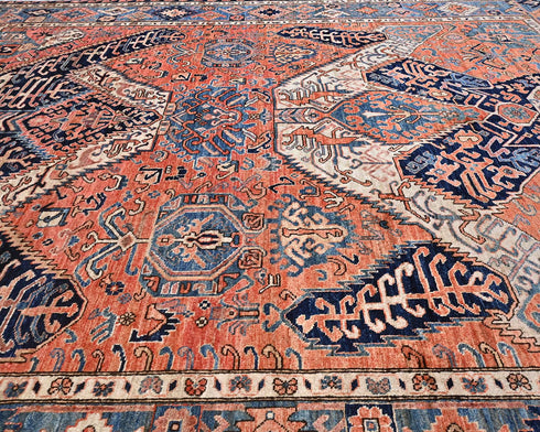 8x10 Rust Blue Aryana Afghan Hand Knotted Veg Dye Wool Area Rug