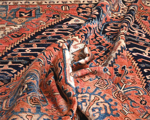 8x10 Rust Blue Aryana Afghan Hand Knotted Veg Dye Wool Area Rug