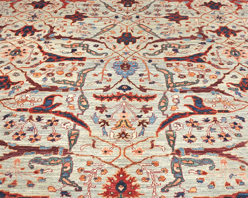 Alfombra afgana Aryana de lana teñida con tinte vegetal, anudada a mano, color gris, 9 x 12