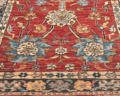 Alfombra afgana Aryana roja de lana teñida con vegetales, anudada a mano, de 3,6 m