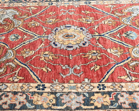 Alfombra afgana Aryana roja de lana teñida con vegetales, anudada a mano, de 3,6 m