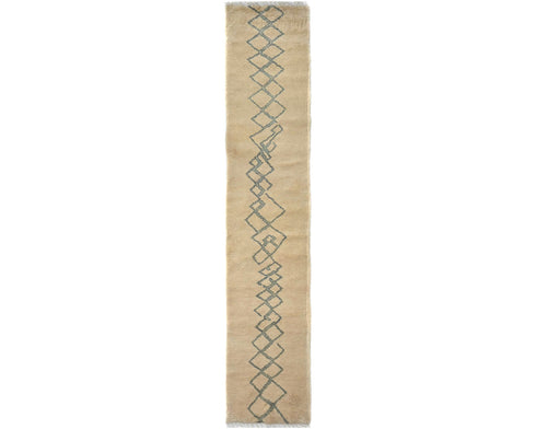 12 Feet Moroccan Beige Hand Woven Wool Runner Rug
