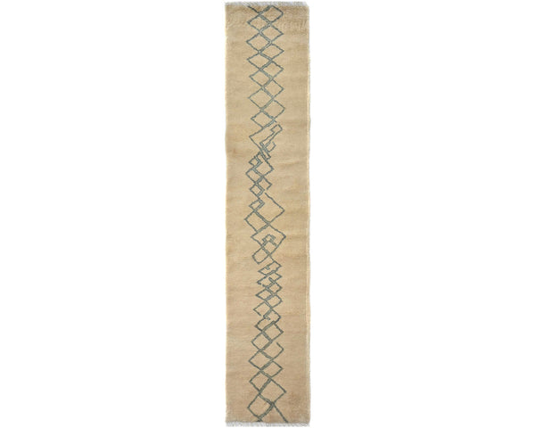 12 Feet Moroccan Beige Hand Woven Wool Runner Rug