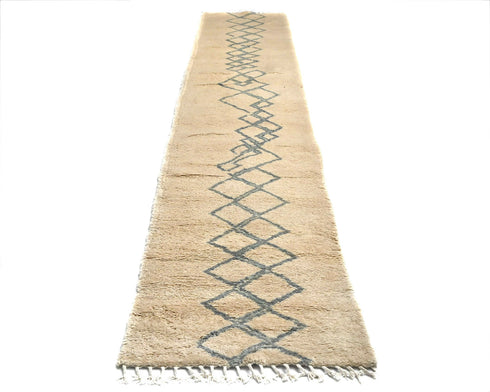 12 Feet Moroccan Beige Hand Woven Wool Runner Rug