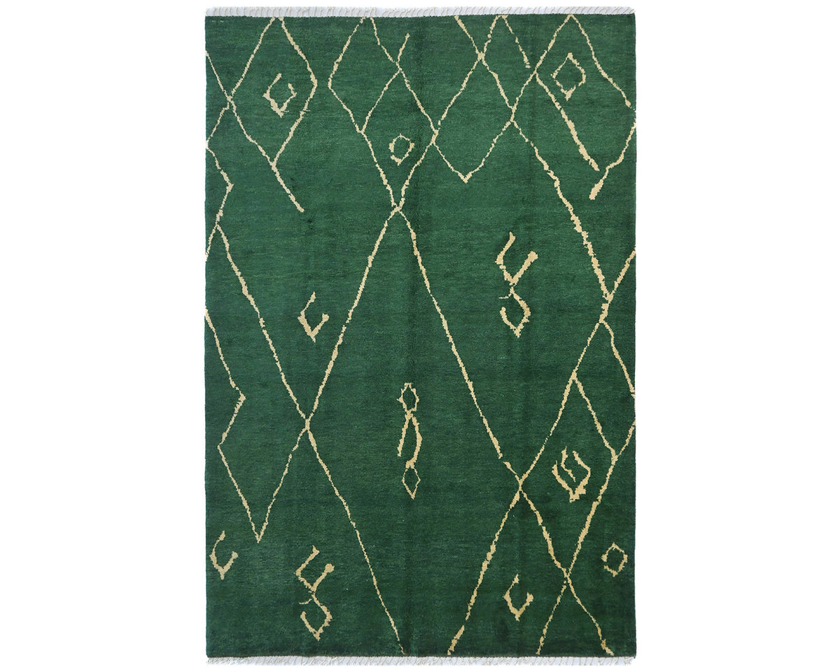 9x12 Moroccan Green Hand Woven Wool Area Rug