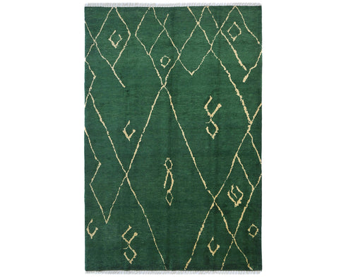 9x12 Moroccan Green Hand Woven Wool Area Rug
