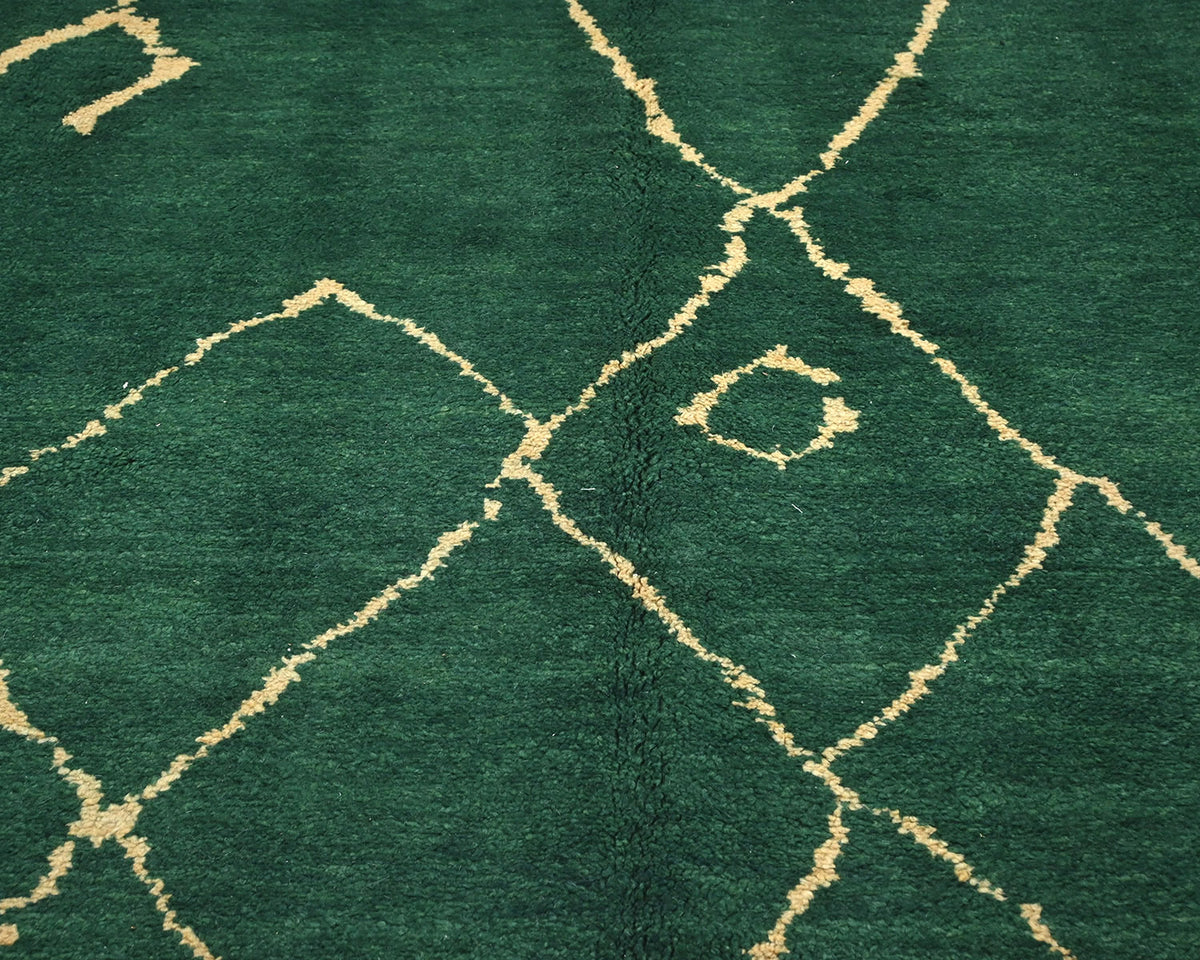 9x12 Moroccan Green Hand Woven Wool Area Rug