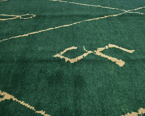 9x12 Moroccan Green Hand Woven Wool Area Rug