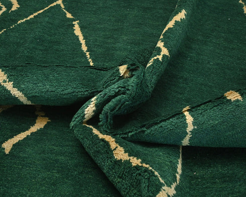 9x12 Moroccan Green Hand Woven Wool Area Rug