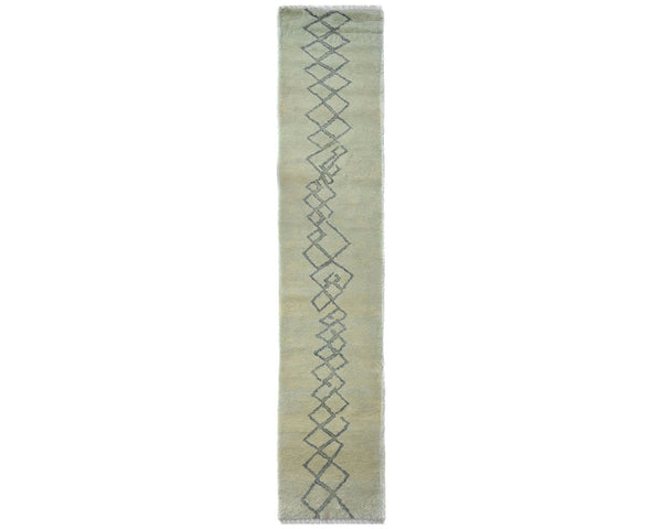 12 Feet Moroccan Beige Hand Woven Wool Runner Rug