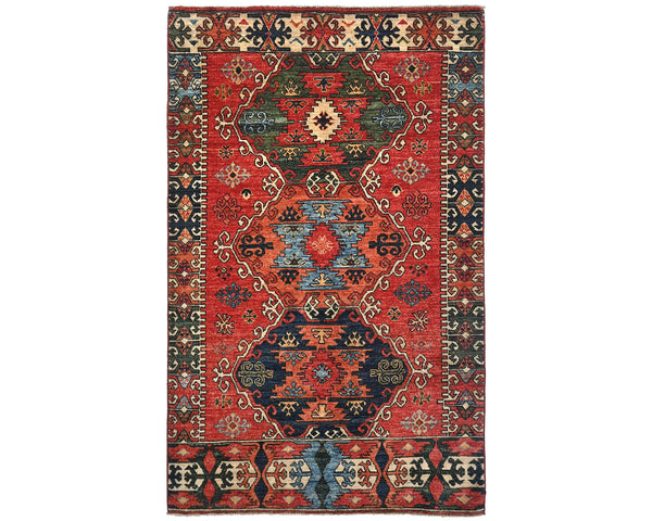 4x6 Red Ersari Afghan Hand Knotted Veg Dye Wool Area Rug