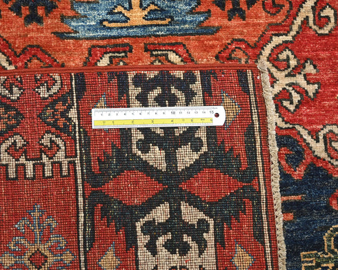 Alfombra de lana teñida vegetal anudada a mano Ersari roja de 4x6