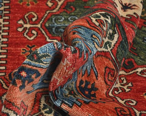 Alfombra de lana teñida vegetal anudada a mano Ersari roja de 4x6