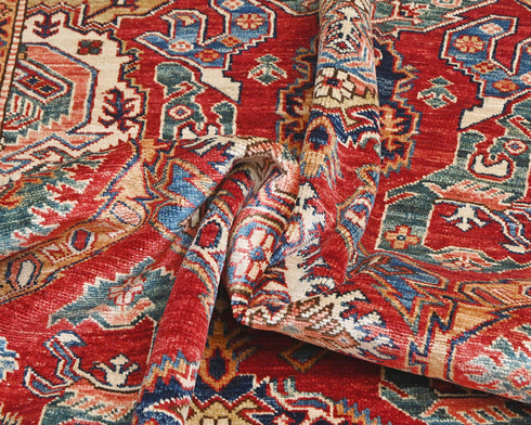 Red 6x8 Kazak Afghan Hand Knotted Geometric Wool Area Rug