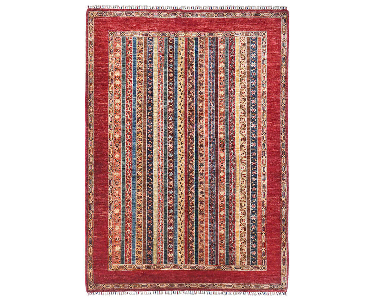 Alfombra afgana de lana anudada a mano Khurgeen multicolor de 6x8
