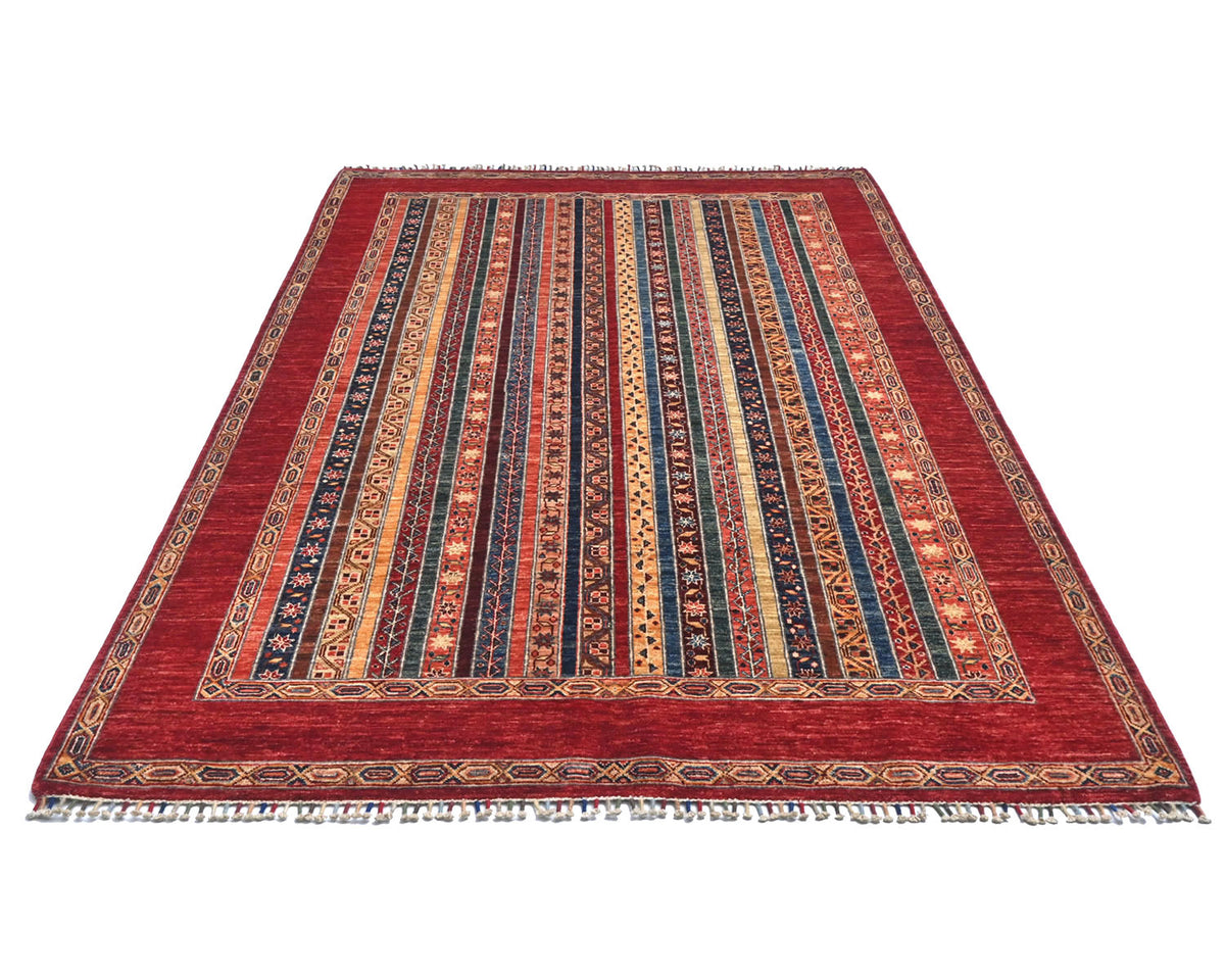 Alfombra afgana de lana anudada a mano Khurgeen multicolor de 6x8
