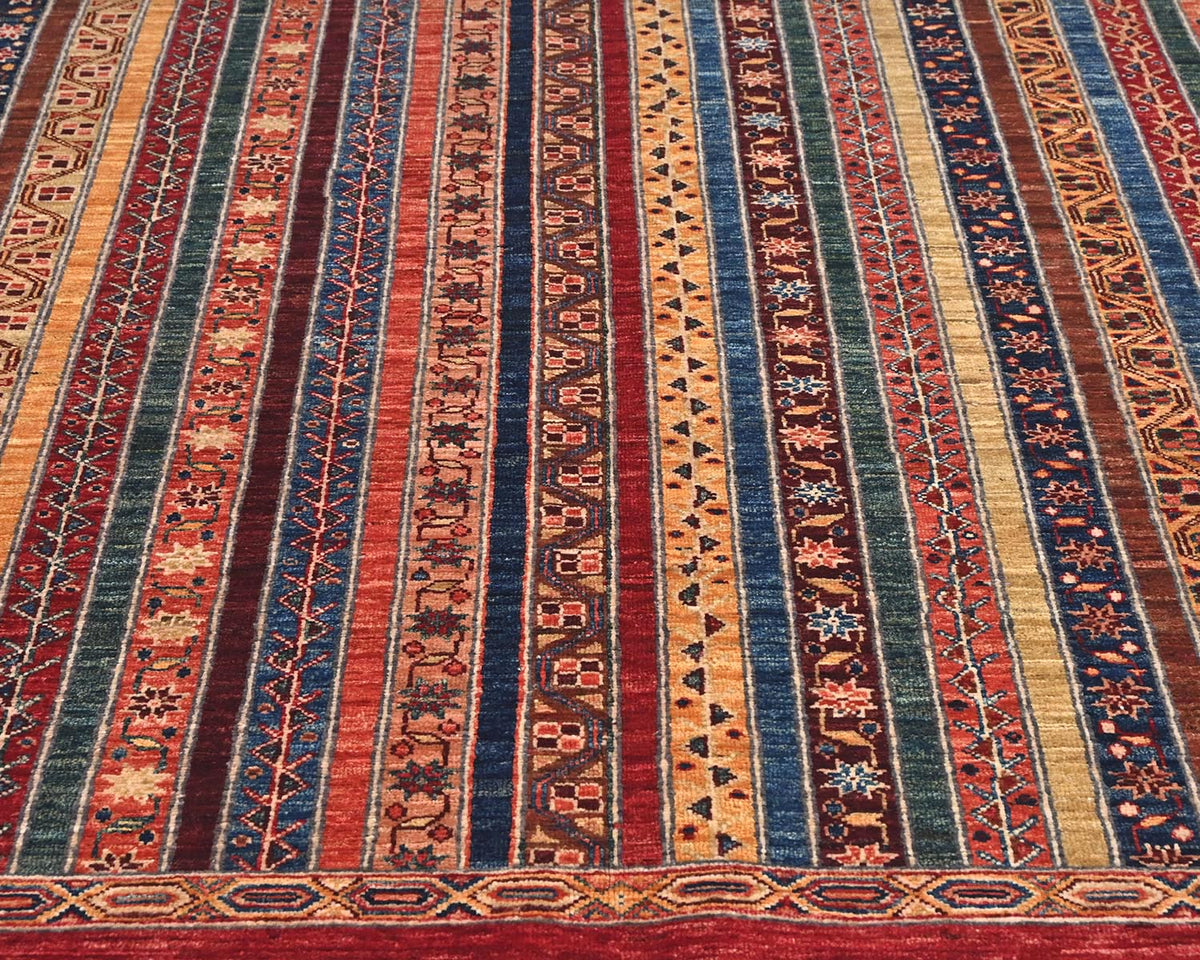 Alfombra afgana de lana anudada a mano Khurgeen multicolor de 6x8