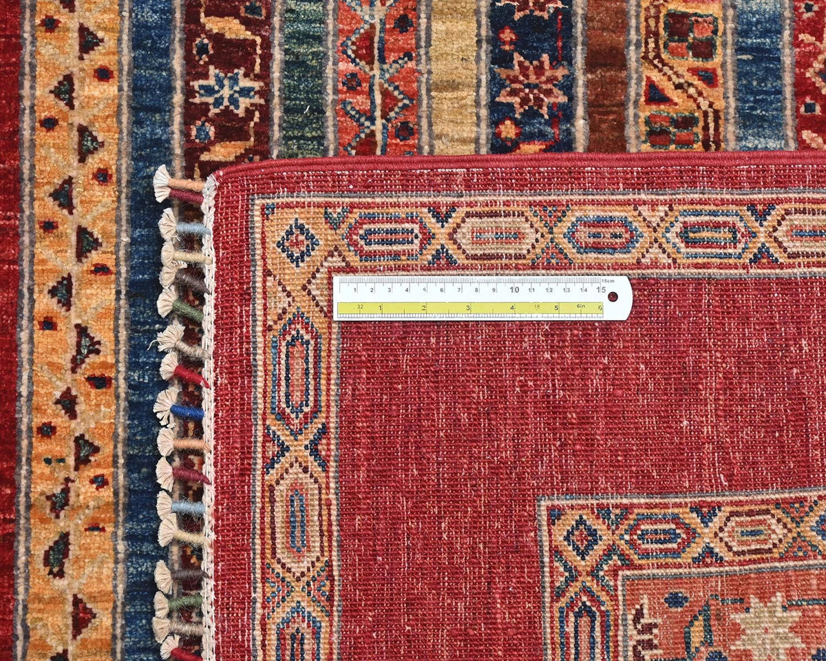 Alfombra afgana de lana anudada a mano Khurgeen multicolor de 6x8