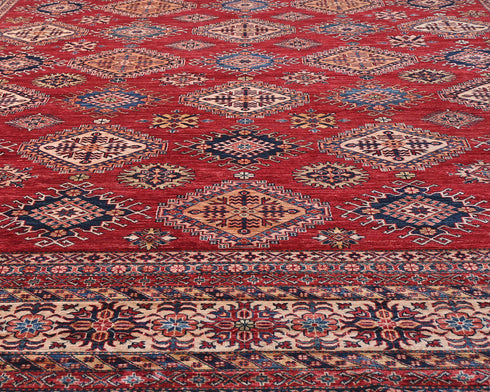 13x17 Red Kazak Afghan Hand Knotted Wool Area Rug