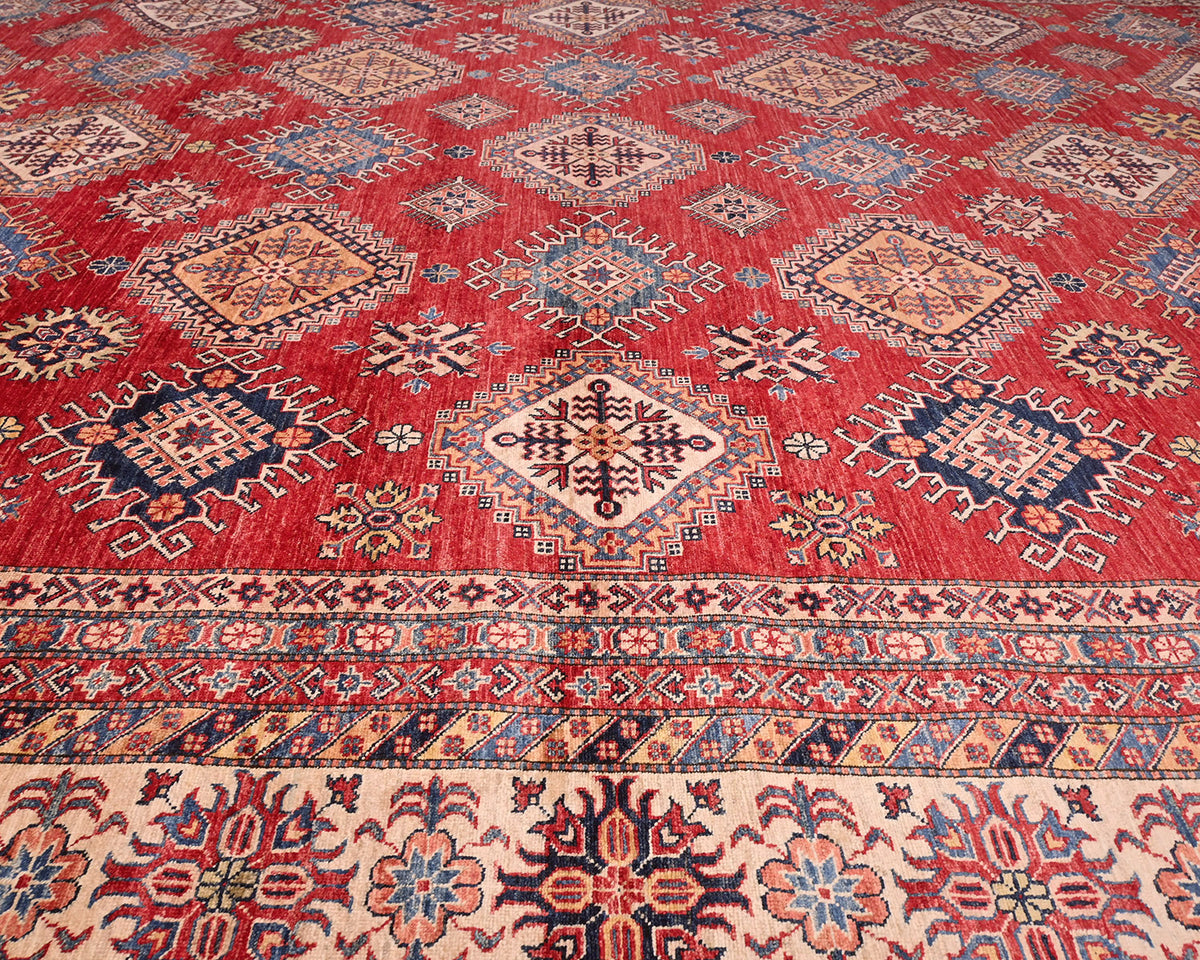 13x17 Red Kazak Afghan Hand Knotted Wool Area Rug