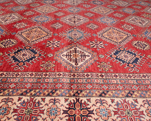 13x17 Red Kazak Afghan Hand Knotted Wool Area Rug