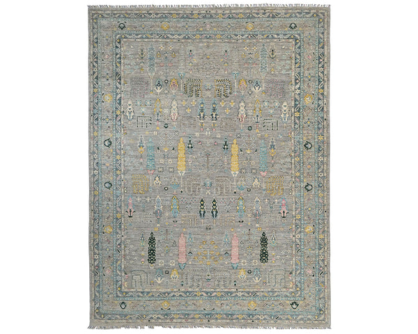 9x12 Gray Khurgeen Afghan Hand Knotted Wool Area Rug