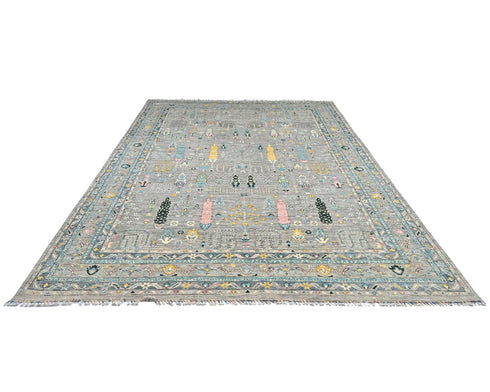 9x12 Gray Khurgeen Afghan Hand Knotted Wool Area Rug