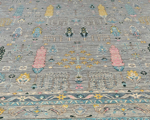 9x12 Gray Khurgeen Afghan Hand Knotted Wool Area Rug