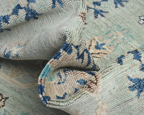 8 Feet Kazak Light Blue Afghan Hand Knotted Traditional Wool Runner Rug