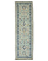 8 Ft Light Blue Kazak Afghan Hand Knotted Traditional Wool Runner Rug