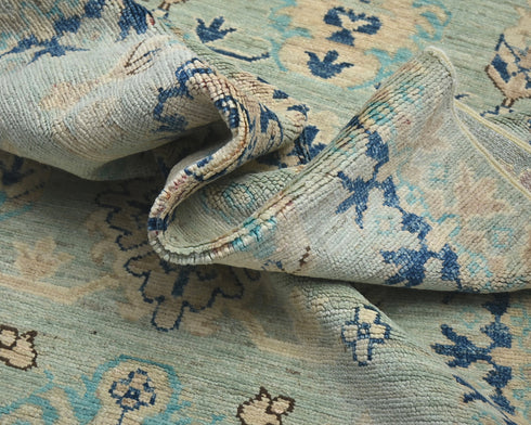 8 Ft Light Blue Kazak Afghan Hand Knotted Traditional Wool Runner Rug