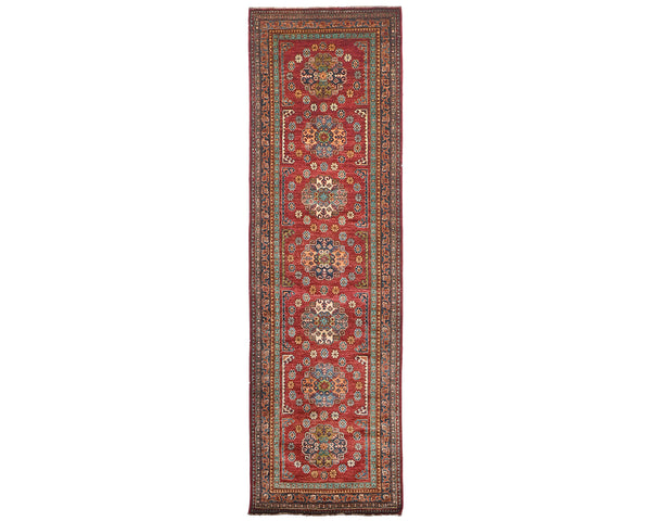11 Feet Red Kazak Afghan Hand Knotted Wool Runner Rug