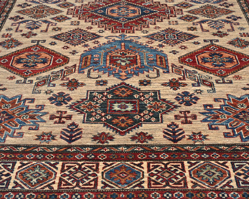 6x8 Ft Kazak Light Brown Afghan Hand Knotted Geometric Wool Area Rug