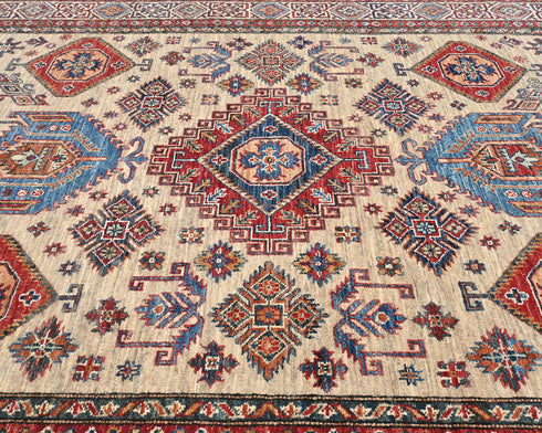 6x8 Ft Kazak Light Brown Afghan Hand Knotted Geometric Wool Area Rug
