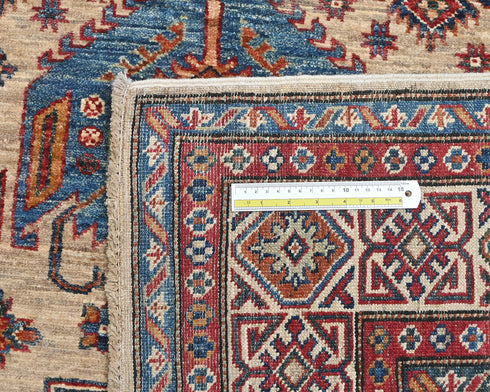 6x8 Ft Kazak Light Brown Afghan Hand Knotted Geometric Wool Area Rug