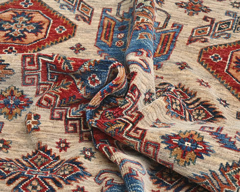 6x8 Ft Kazak Light Brown Afghan Hand Knotted Geometric Wool Area Rug