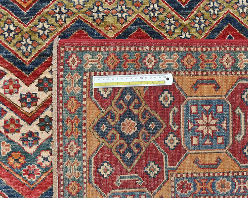 6x9 Ft Multicolor Kazak Afghan Hand Knotted Geometric Wool Area Rug