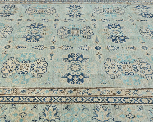 6x9 Kazak Light Blue Afghan Hand Knotted Geometric Wool Area Rug