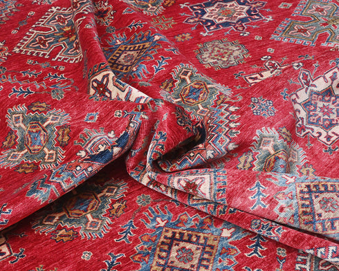 Alfombra afgana Kazak de lana roja anudada a mano de 13 x 19