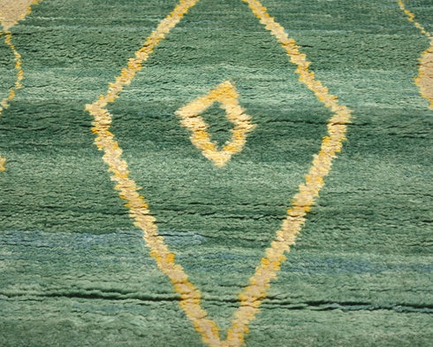 10 Feet Moroccan Green Hand Woven Wool Runner Rug