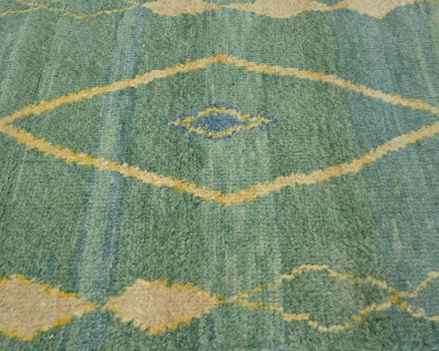 10 Feet Moroccan Green Hand Woven Wool Runner Rug