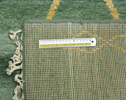 10 Feet Moroccan Green Hand Woven Wool Runner Rug