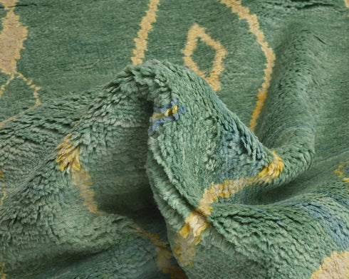 10 Feet Moroccan Green Hand Woven Wool Runner Rug