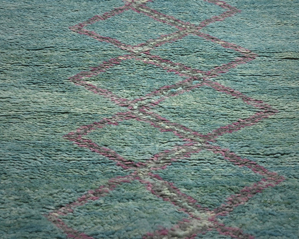 Alfombra marroquí de lana tejida a mano de color verde de 13 pies